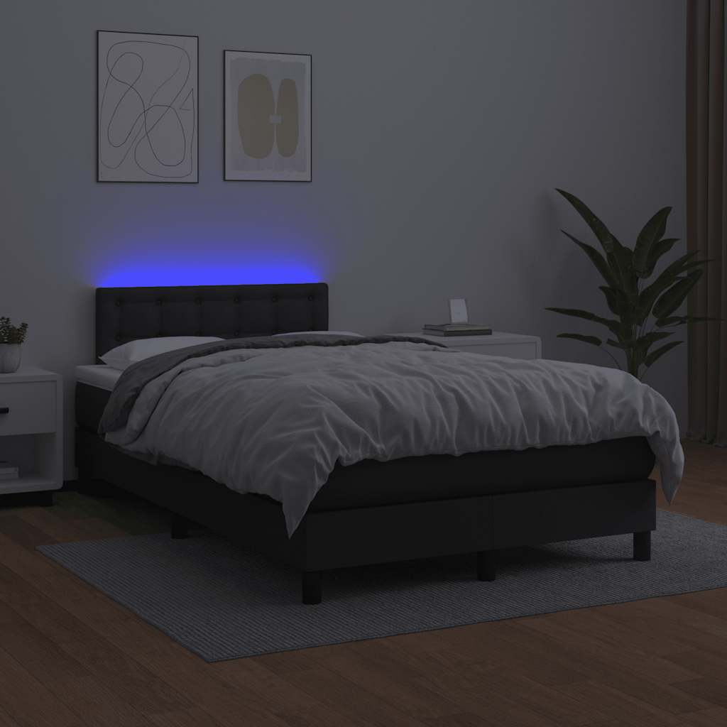 fekete műbőr rugós és LED-es ágy matraccal 120x190 cm