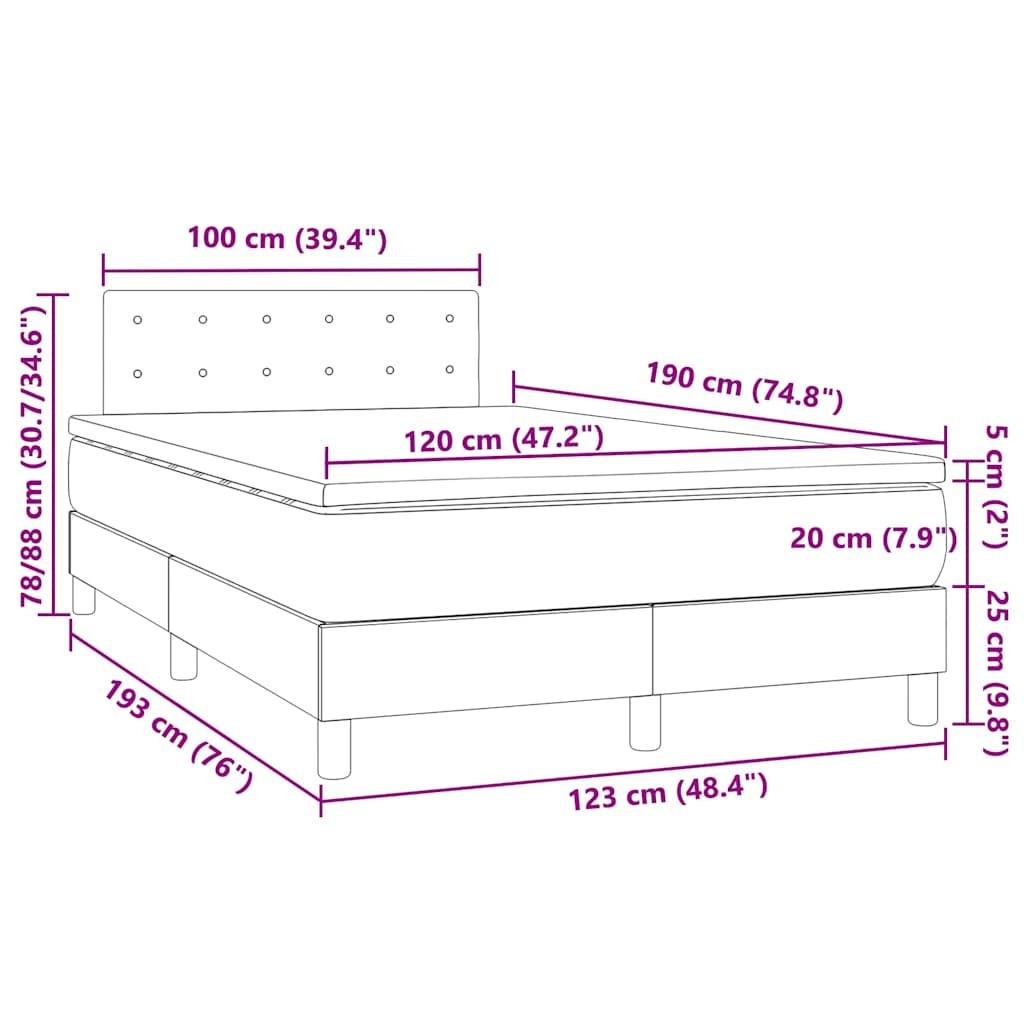 fekete műbőr rugós és LED-es ágy matraccal 120x190 cm