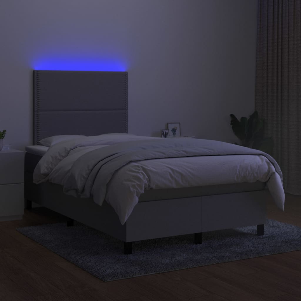 világosszürke szövet rugós és LED-es ágy matraccal 120x190 cm