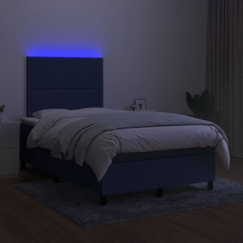 kék szövet rugós és LED-es ágy matraccal 120x190 cm