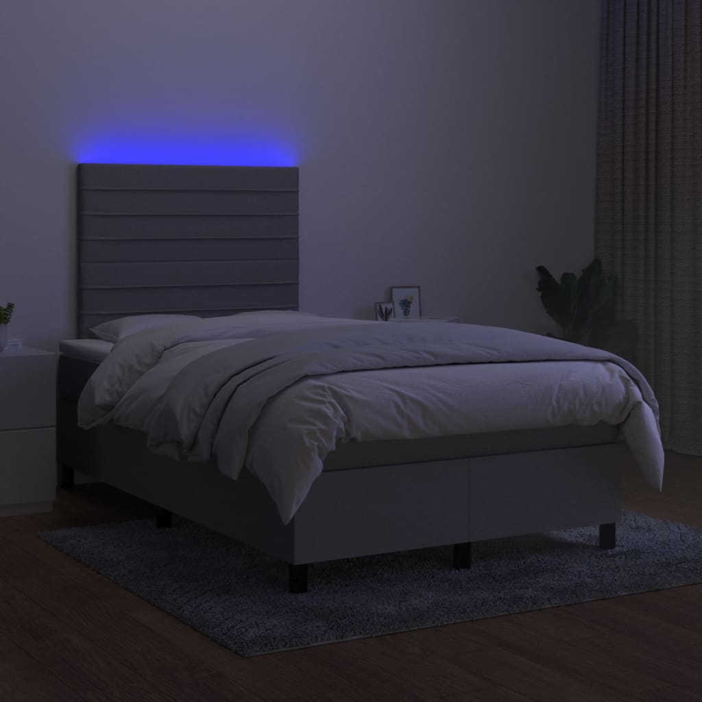 világosszürke szövet rugós és LED-es ágy matraccal 120x190 cm