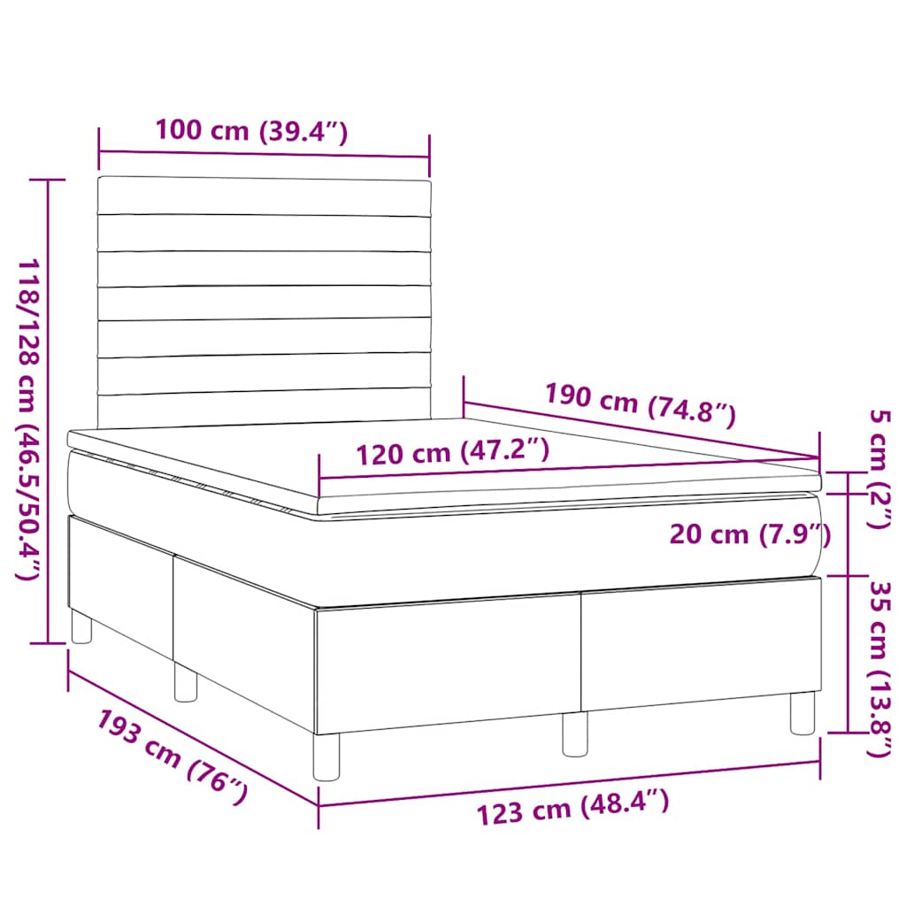 barna szövet rugós és LED-es ágy matraccal 120x190 cm