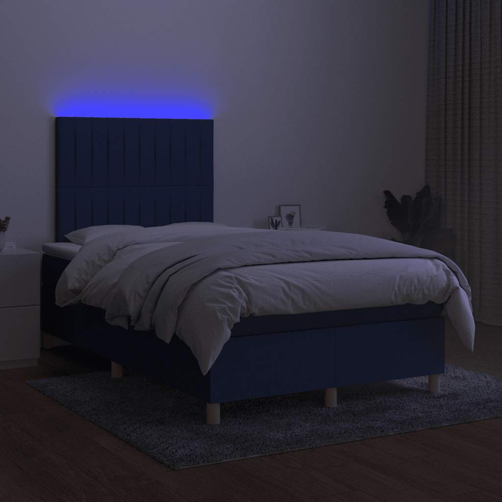 kék szövet rugós és LED-es ágy matraccal 120x190 cm