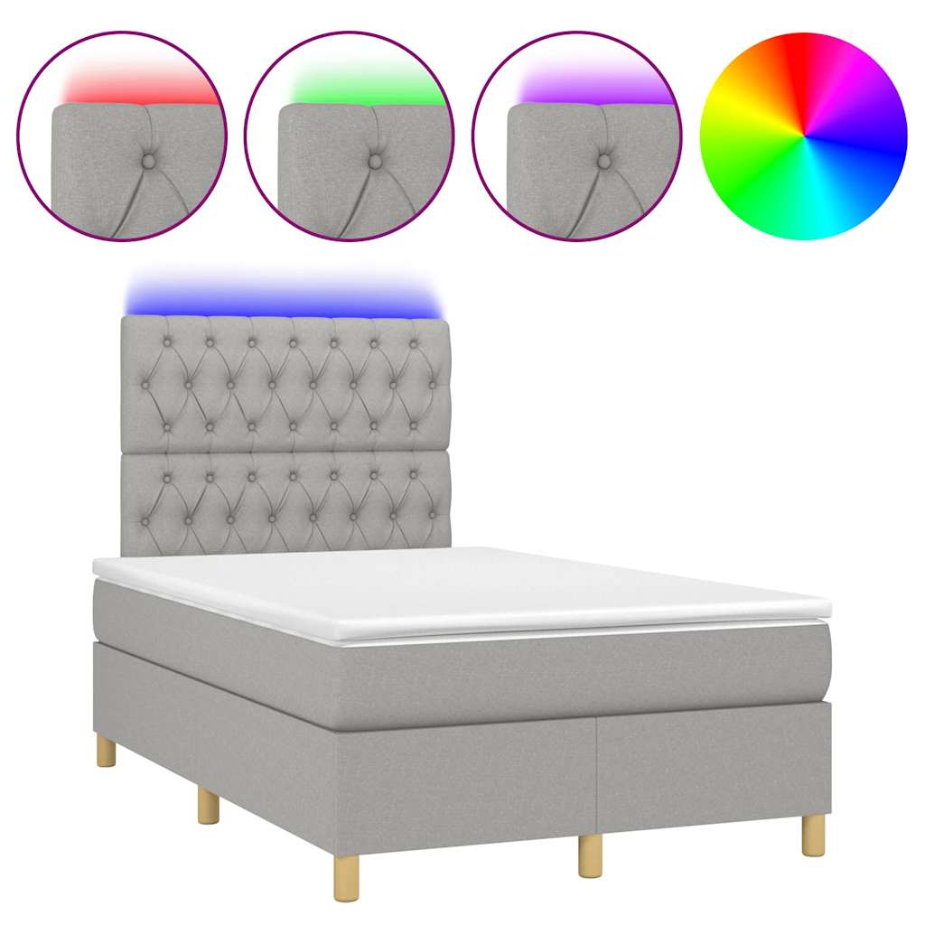 világosszürke szövet rugós és LED-es ágy matraccal 120x190 cm