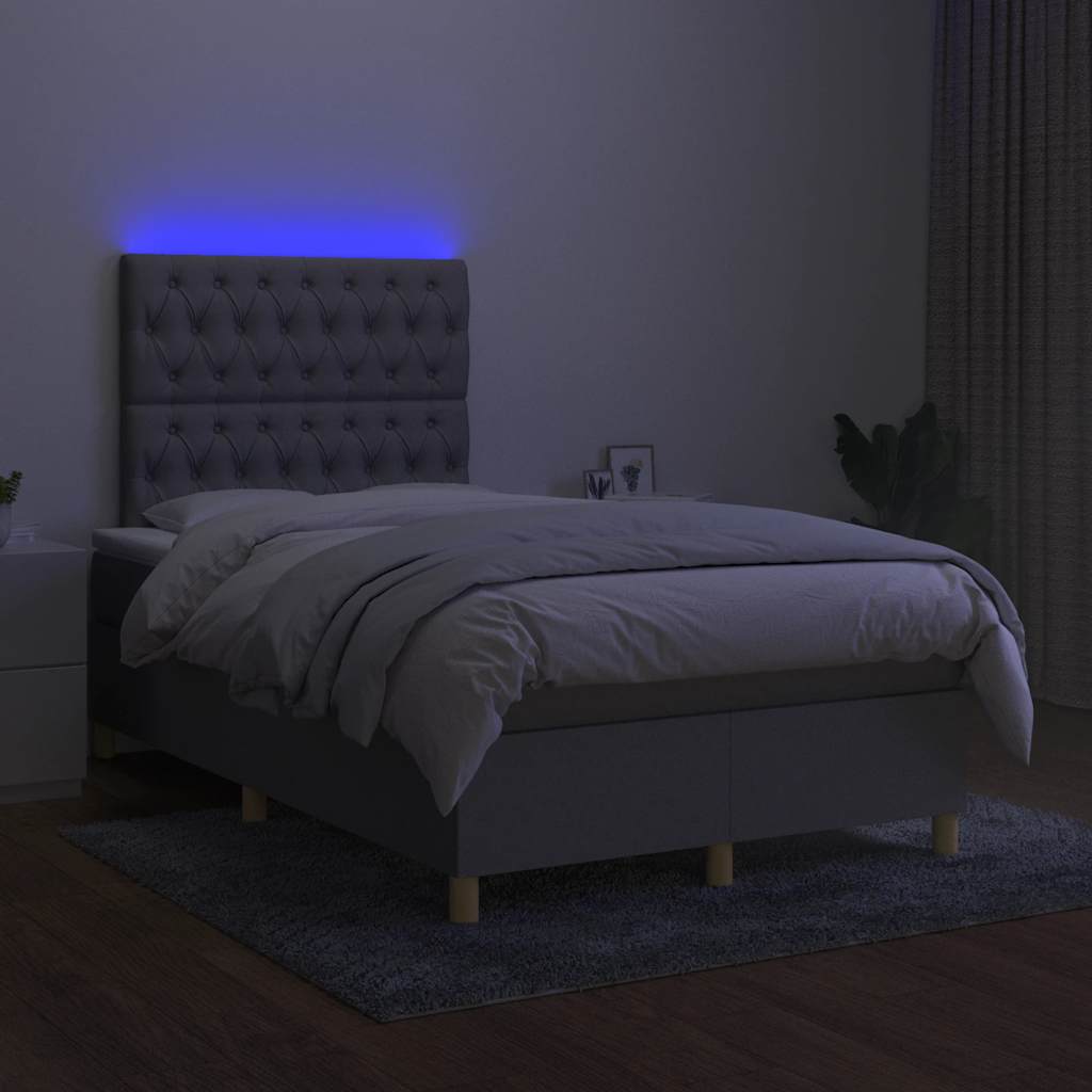 világosszürke szövet rugós és LED-es ágy matraccal 120x190 cm