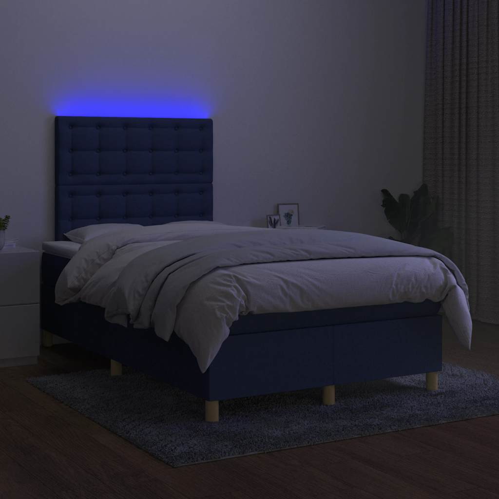 kék szövet rugós és LED-es ágy matraccal 120x190 cm