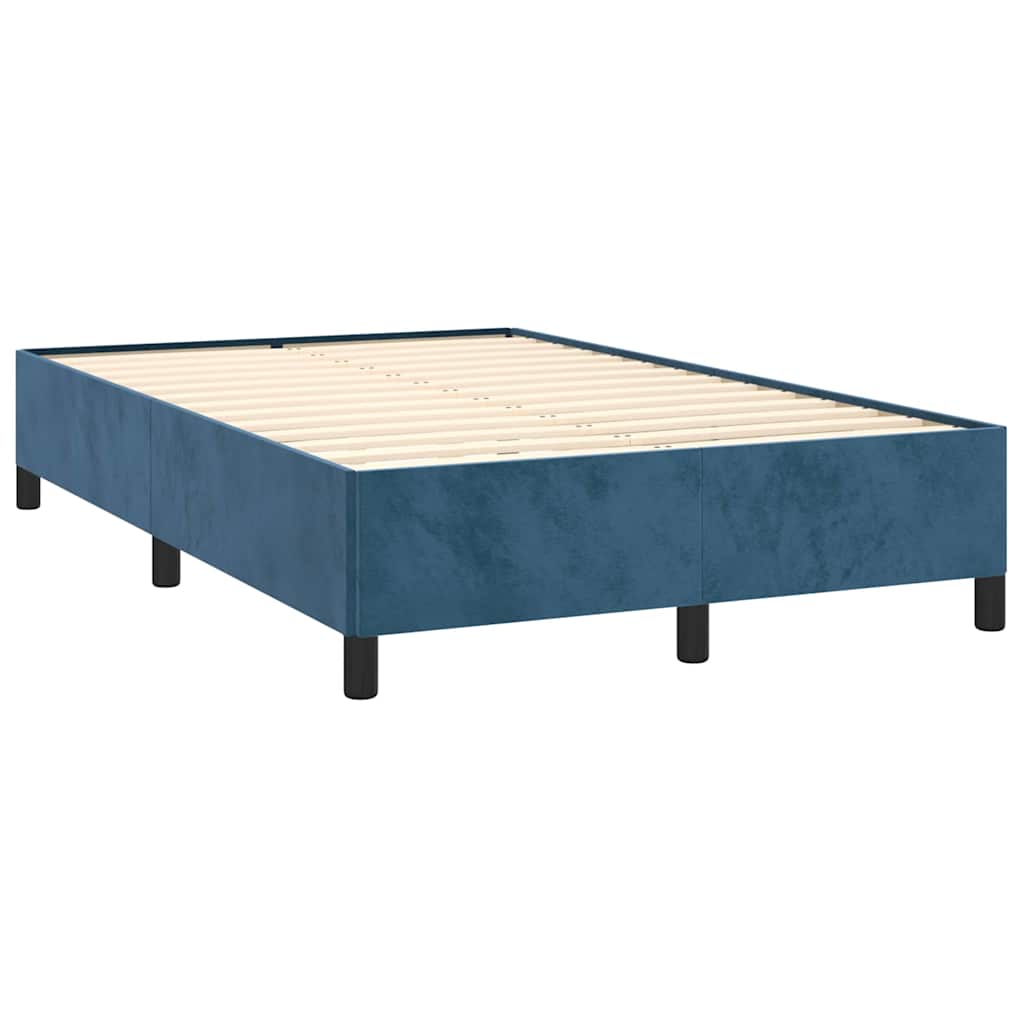 sötétkék bársony rugós és LED-es ágy matraccal 120x190 cm