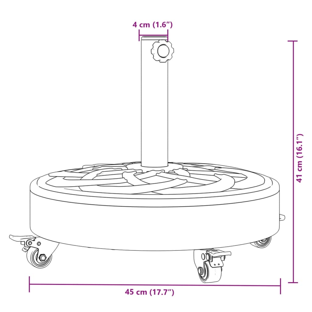 görgős kerek napernyőtalp rúdhoz Ø38 / 48 mm 27 kg