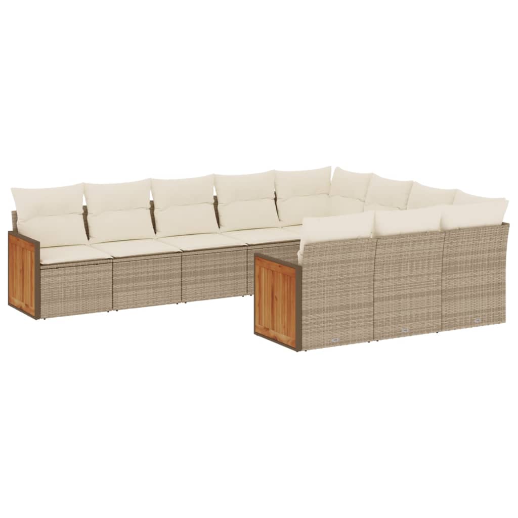 10 részes bézs polyrattan kerti ülőgarnitúra párnával