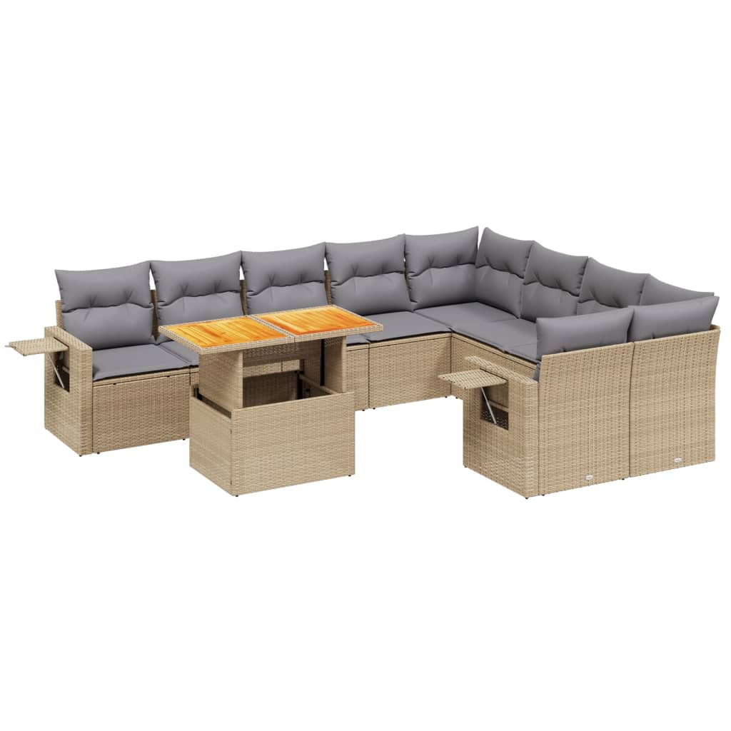 10 részes bézs polyrattan kerti ülőgarnitúra párnával