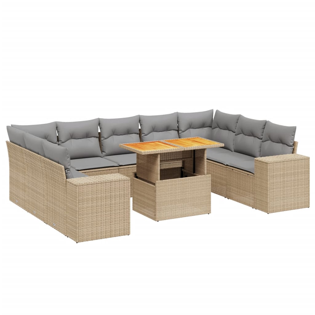 10 részes bézs polyrattan kerti ülőgarnitúra párnával