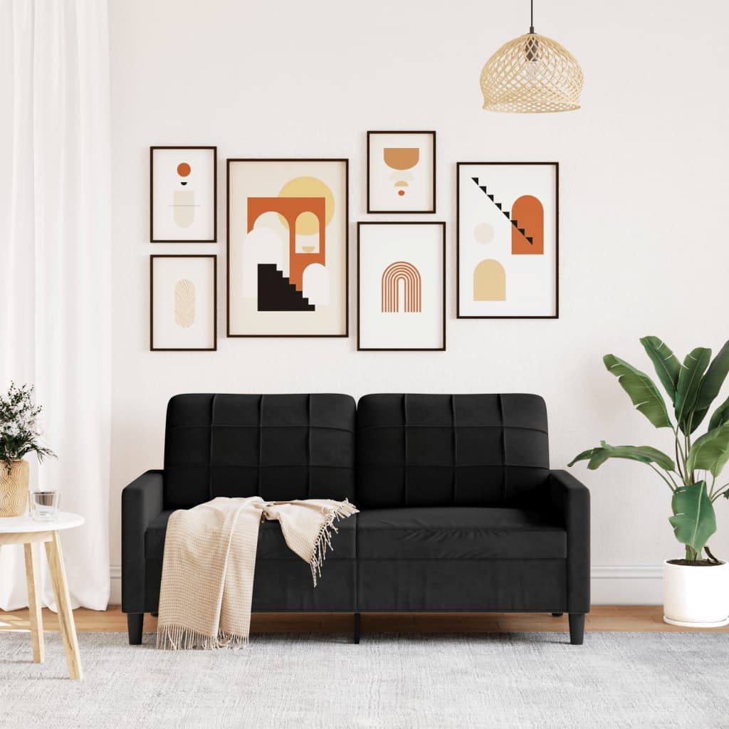 kétszemélyes fekete bársony kanapé 140 cm