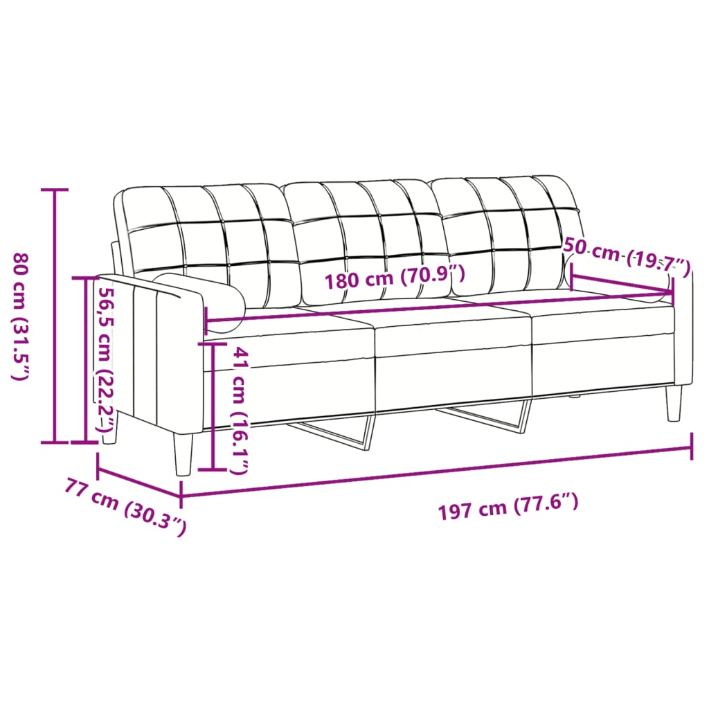 3 személyes sötétszürke bársony kanapé díszpárnákkal 180 cm
