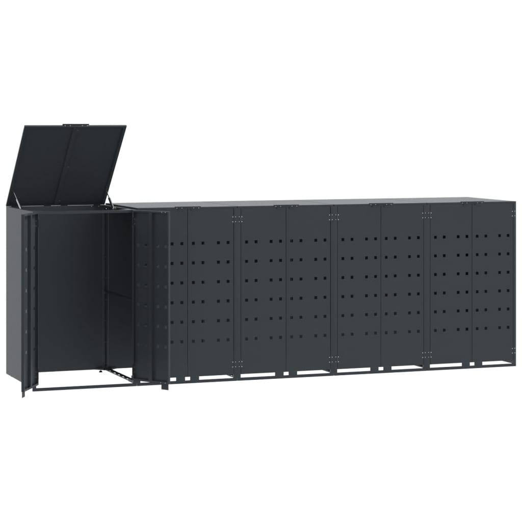 antracit acél kerekes tároló 5 szemeteskukához 345x79x117 cm