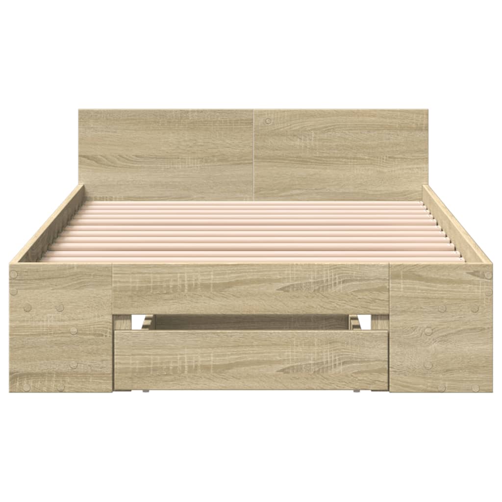 sonoma tölgy színű szerelt fa ágykeret fiókkal 90 x 200 cm