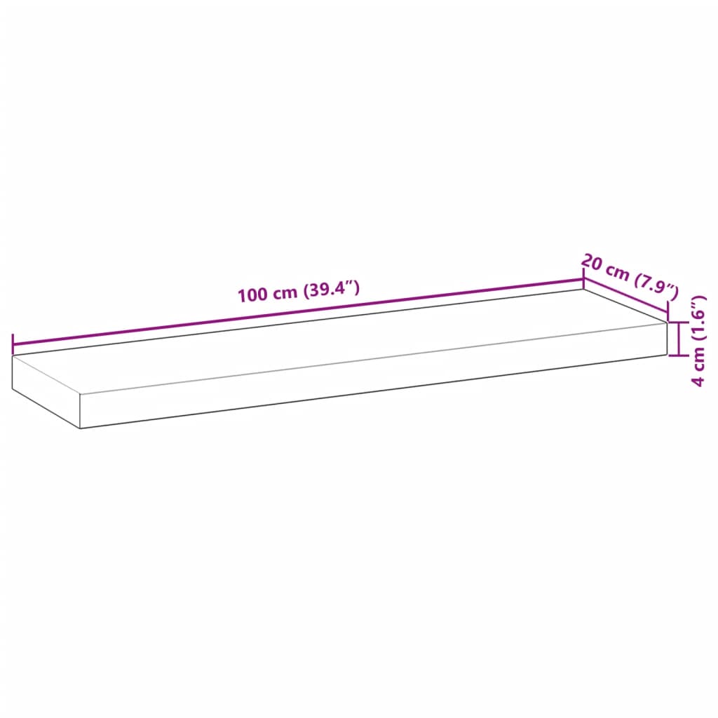 4 db olajbevonatú tömör akácfa függőpolc 100 x 20 x 4 cm