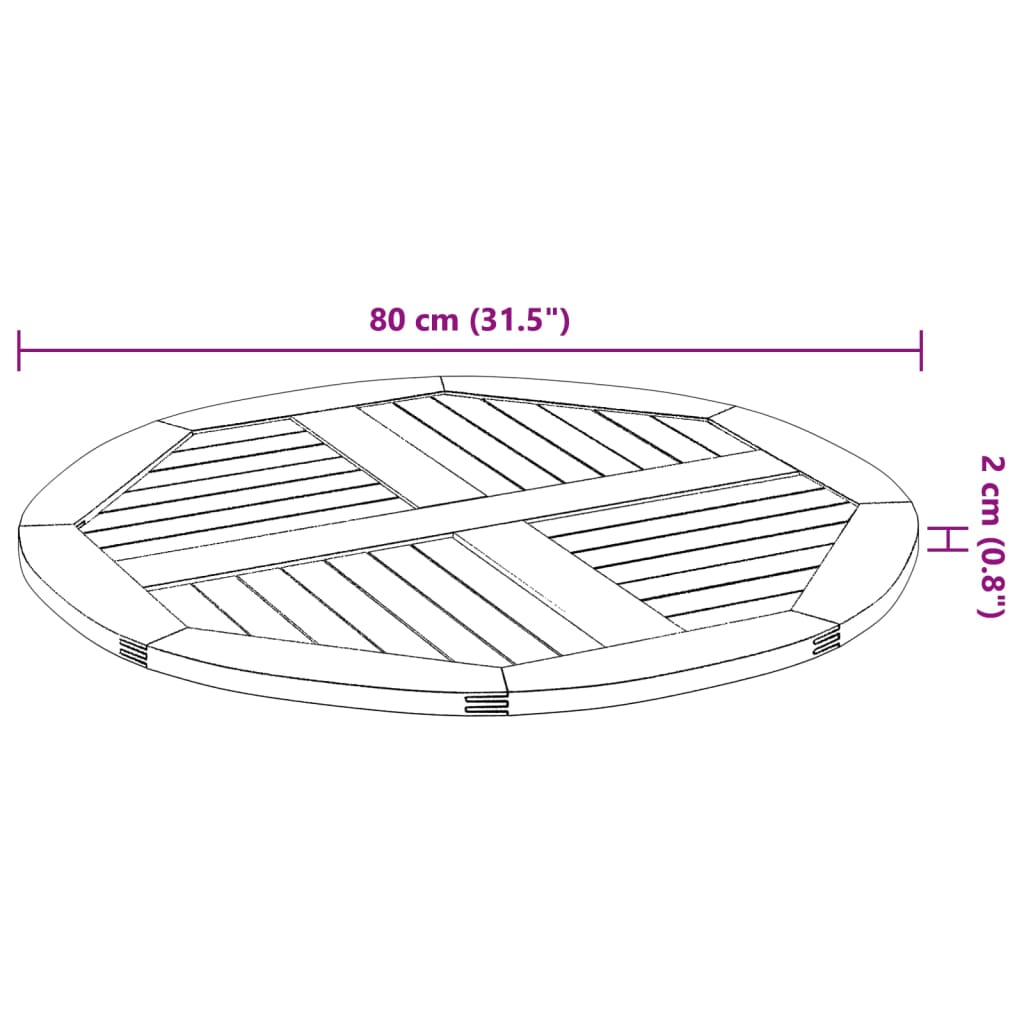 tömör akácfa kerek asztallap Ø80 x 2,2 cm