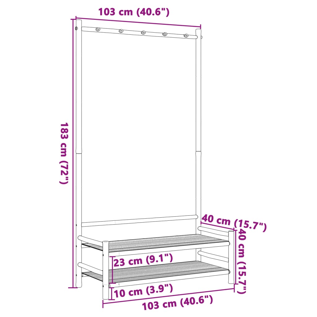 bambusz ruhaállvány polcokkal 103 x 40 x 183 cm