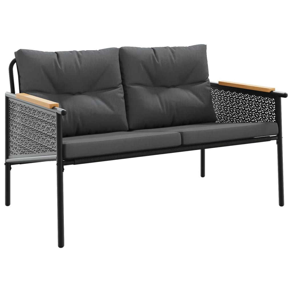 fekete acél kerti pad párnákkal 116 cm