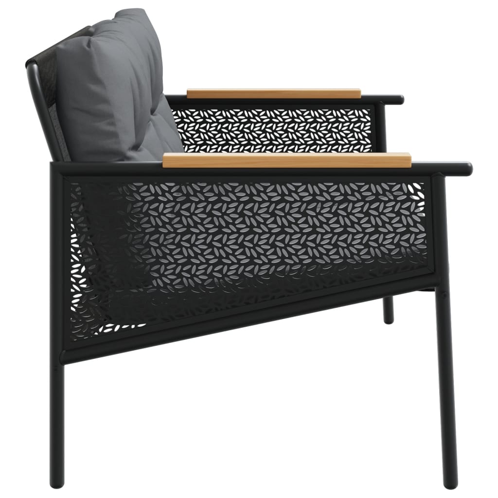 fekete acél kerti pad párnákkal 116 cm