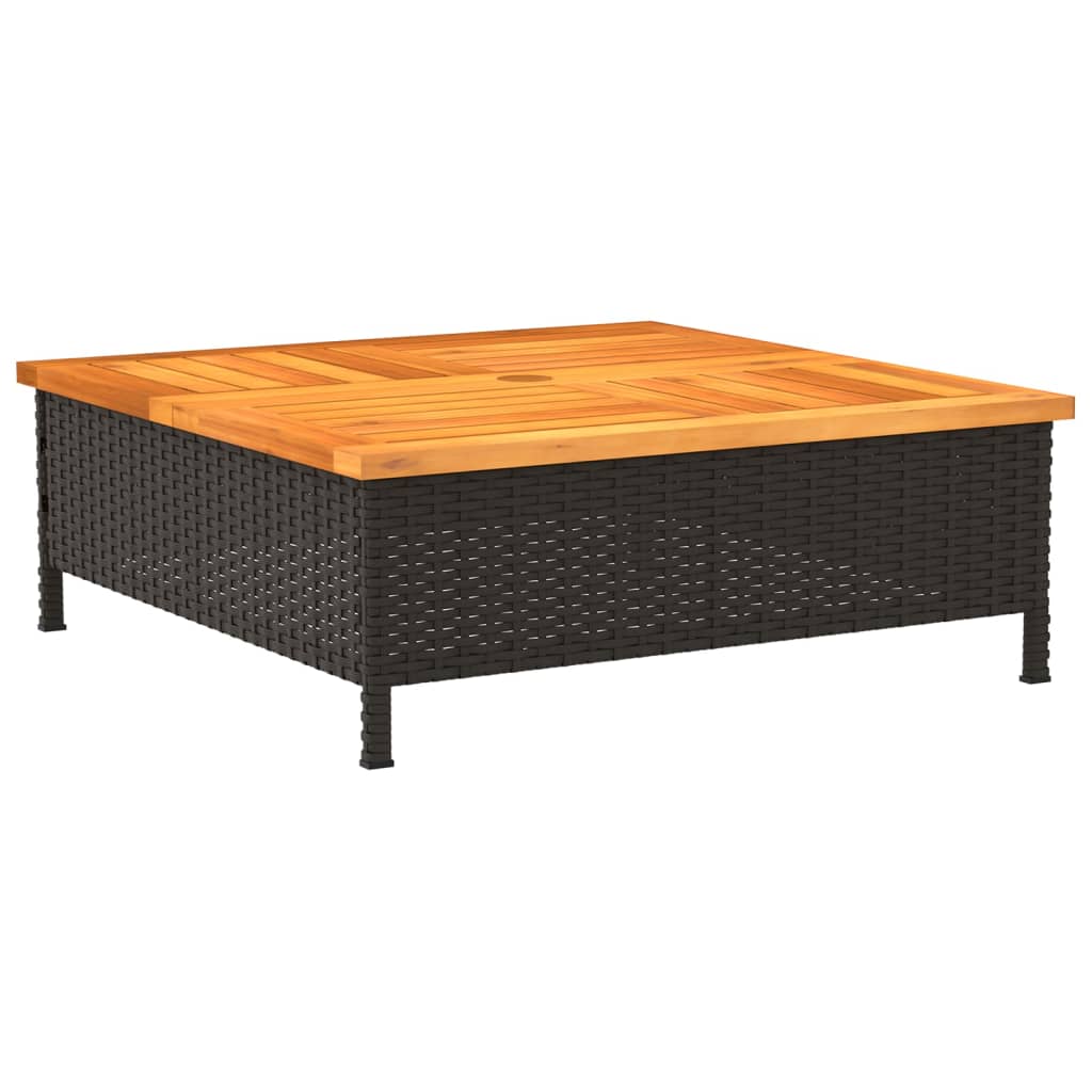 fekete polyrattan és akácfa kerti asztal 70 x 70 x 25 cm