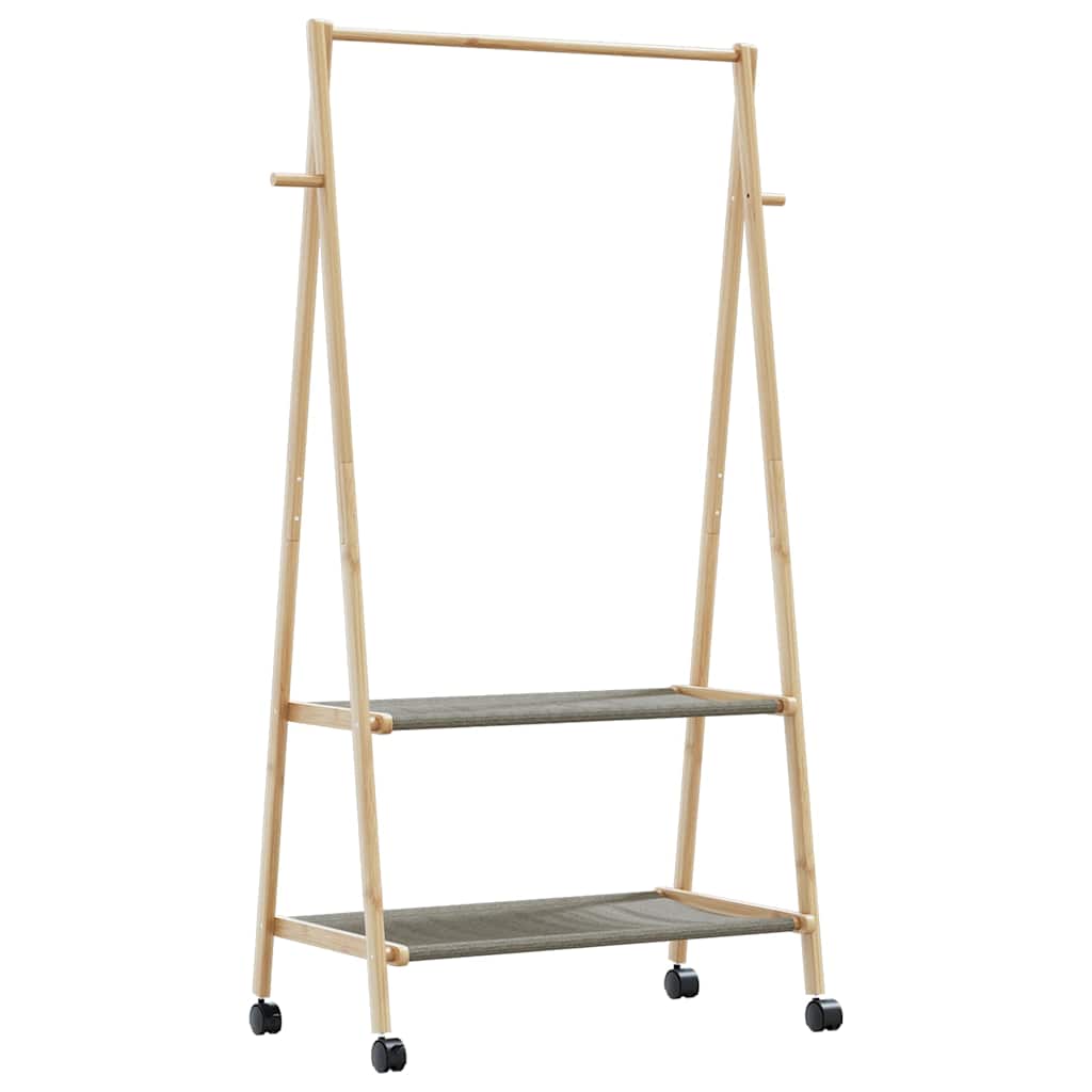bambusz ruhaállvány polcokkal és kerekekkel 96x45,5x155,5 cm