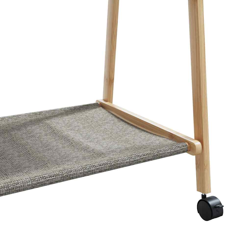 bambusz ruhaállvány polcokkal és kerekekkel 96x45,5x155,5 cm