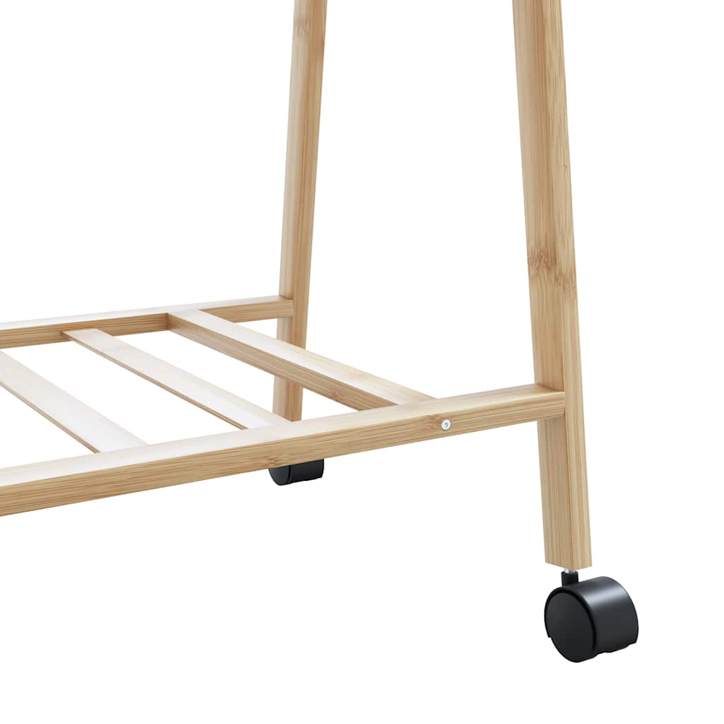 bambusz ruhaállvány polcokkal és kerekekkel 132x45,5x155,5 cm