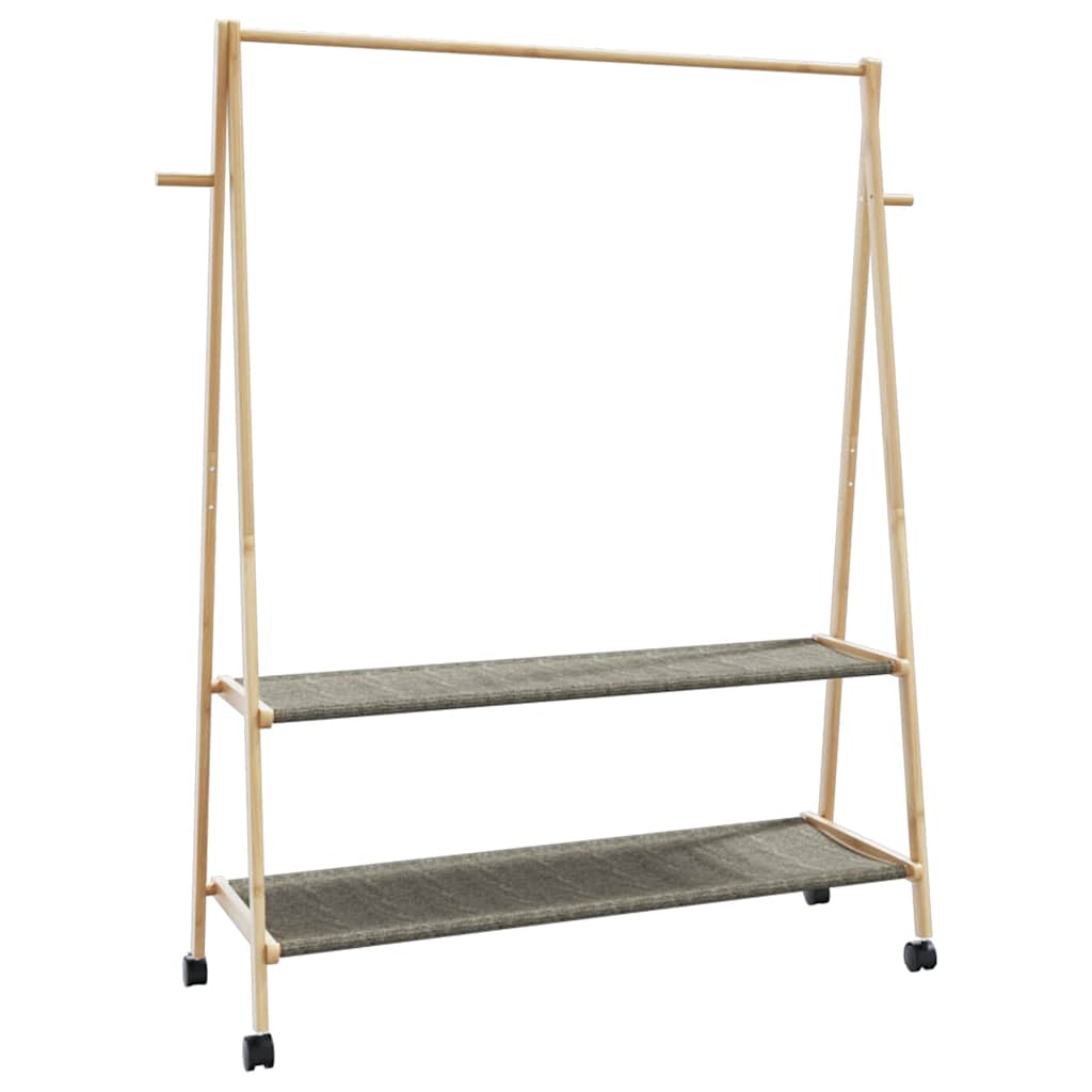 bambusz ruhaállvány polcokkal és kerekekkel 132x45,5x155,5 cm