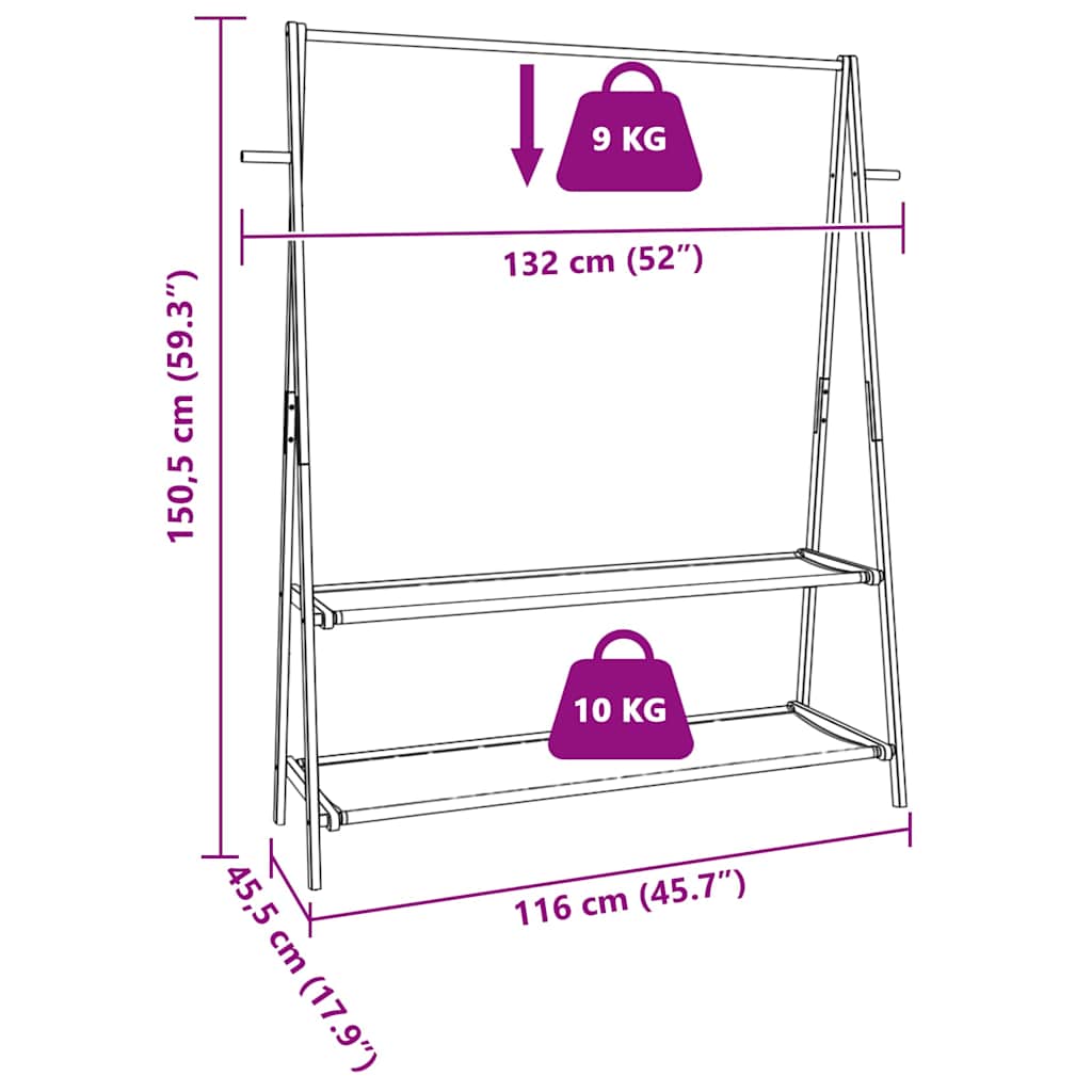 bambusz ruhaállvány polcokkal 132 x 45,5 x 150,5 cm