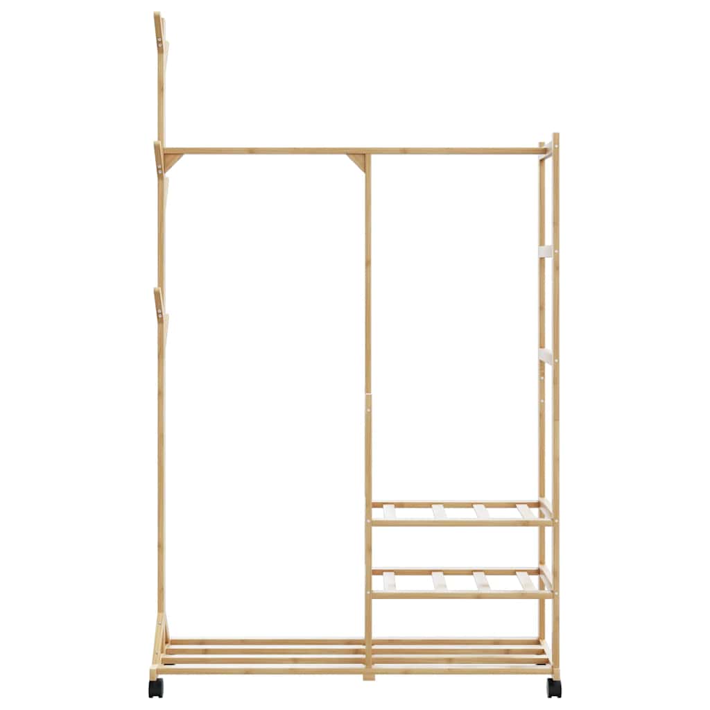 bambusz ruhaállvány polcokkal és kerekekkel 100x38x175,5 cm