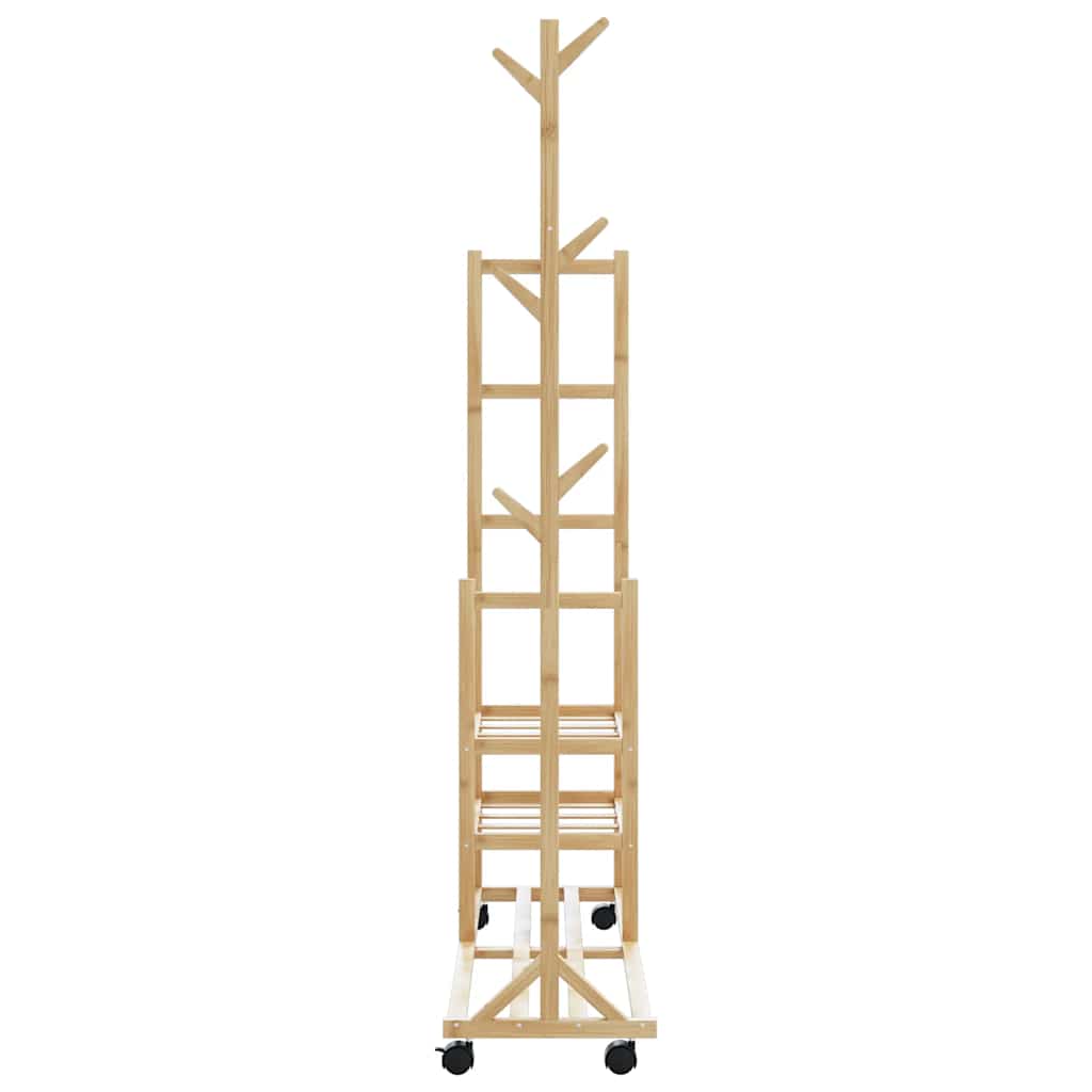 bambusz ruhaállvány polcokkal és kerekekkel 100x38x175,5 cm