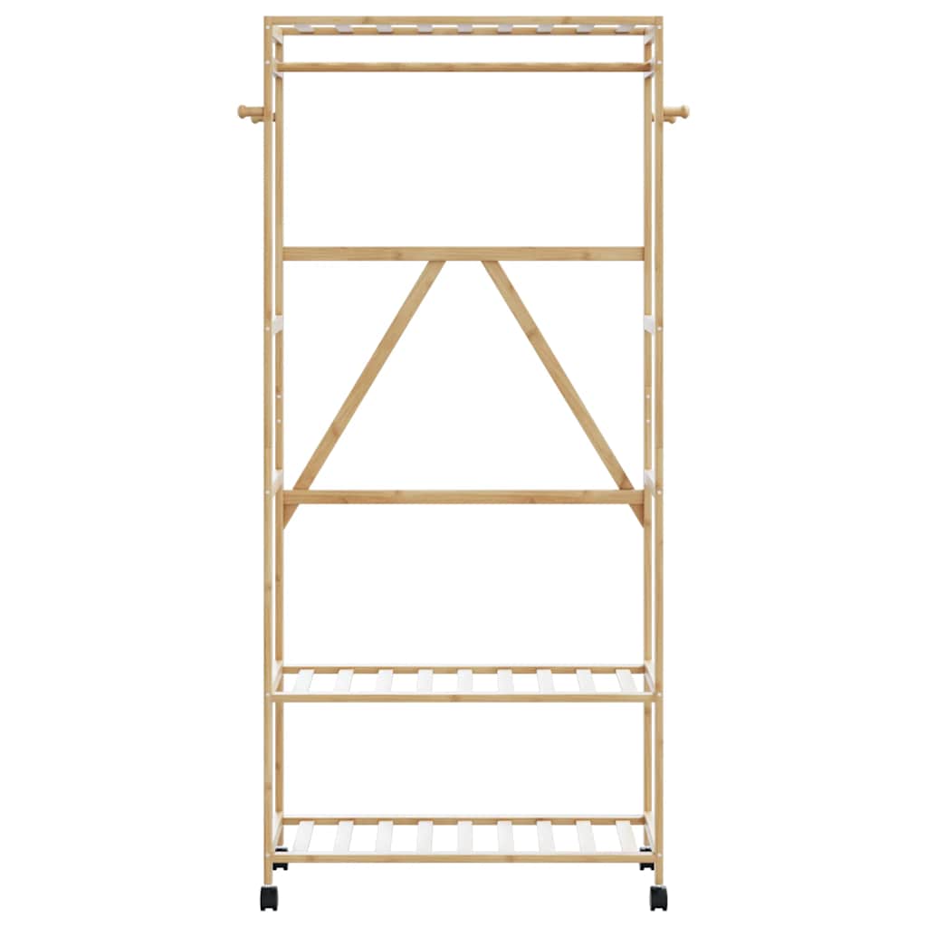 bambusz ruhaállvány polcokkal és kerekekkel 90x40x179,5 cm