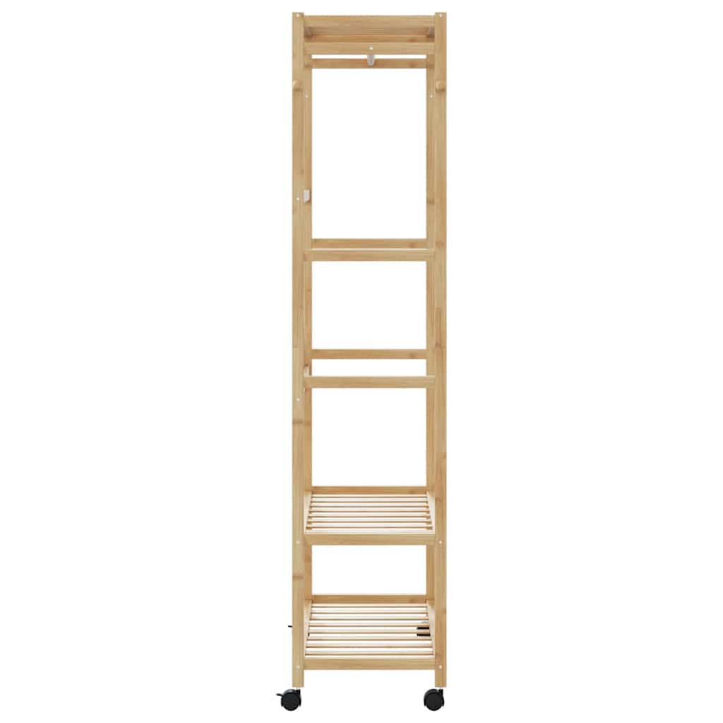 bambusz ruhaállvány polcokkal és kerekekkel 90x40x179,5 cm