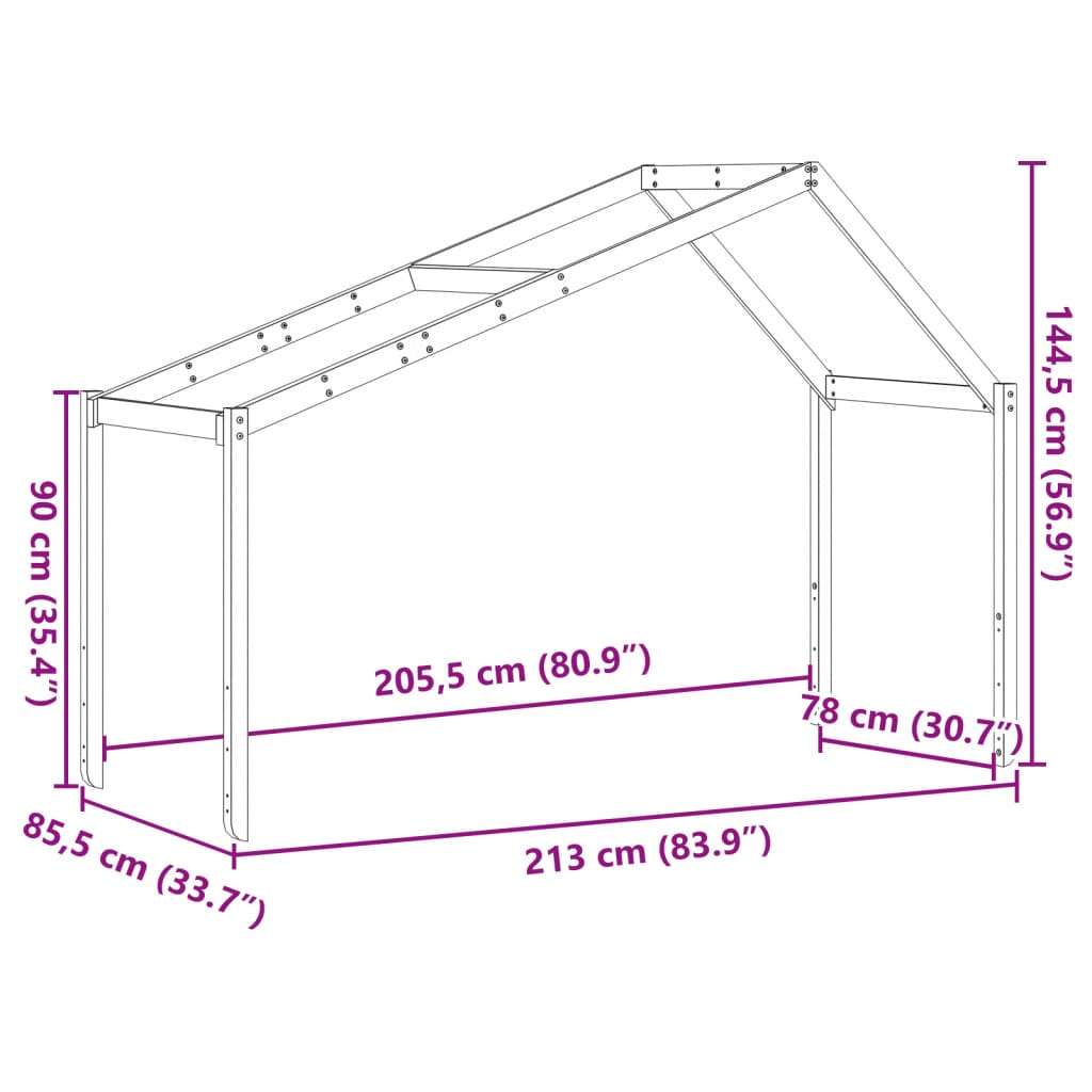 tömör fenyőfa gyerekágytető 213 x 85,5 x 144,5 cm