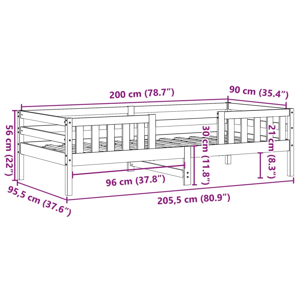 tömör fenyőfa ágy matrac nélkül 90 x 200 cm