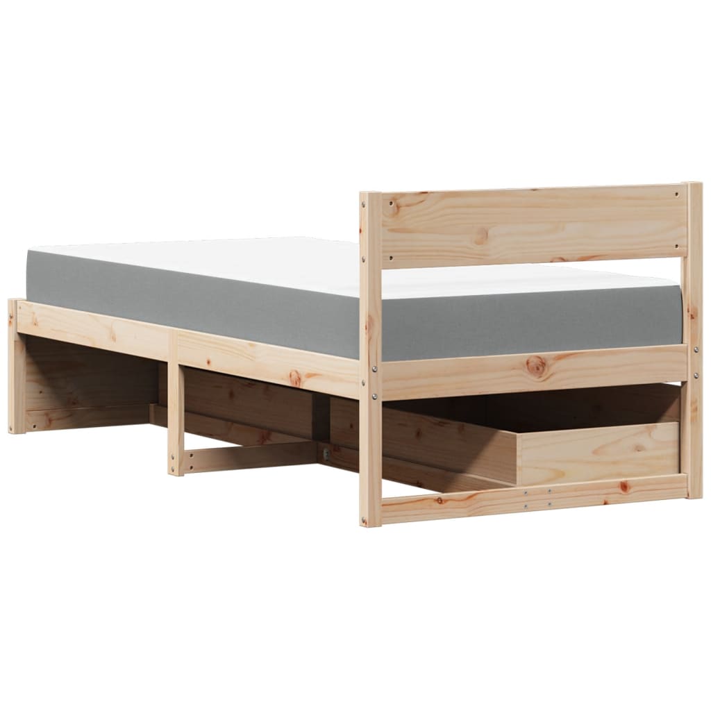 tömör fenyőfa ágy fiókokkal és matraccal 90 x 200 cm