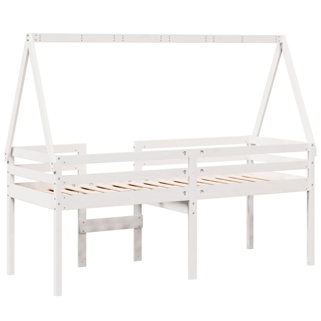 fehér tömör fenyőfa magasított ágy tetővel 75 x 190 cm