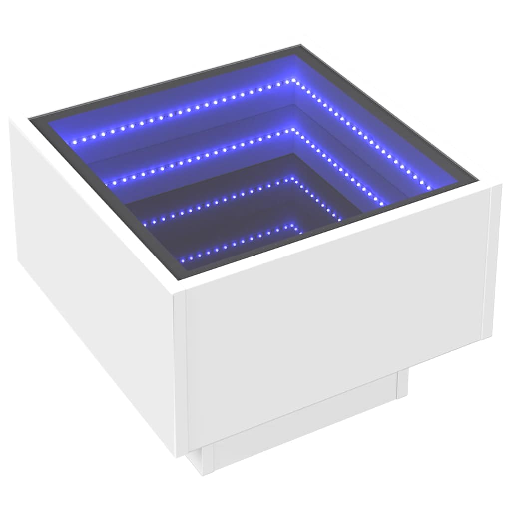 fehér szerelt fa kisasztal LED-del 40 x 40 x 30 cm