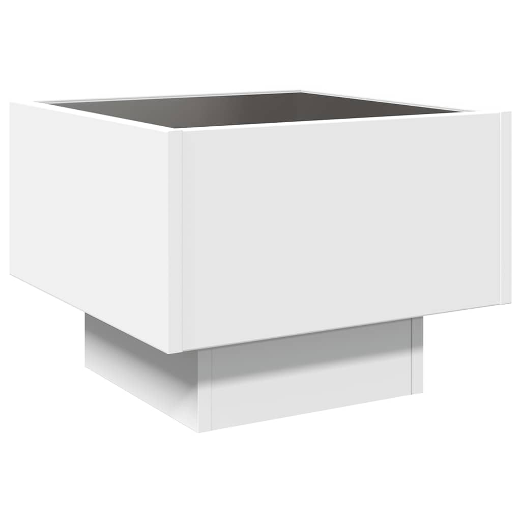 fehér szerelt fa kisasztal LED-del 40 x 40 x 30 cm