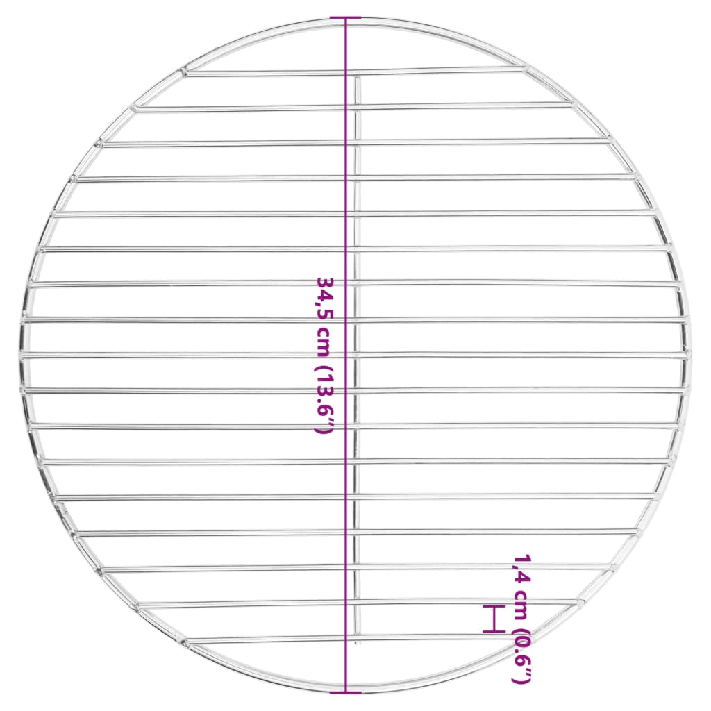 kerek 304 rozsdamentes acél BBQ grillrács Ø34,5 cm