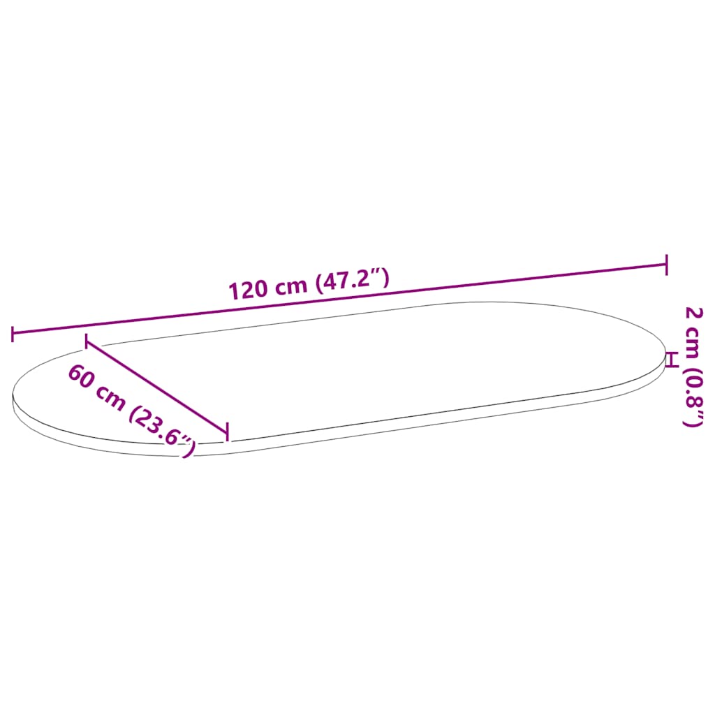 sötétbarna tömör akácfa ovális alakú asztallap 120 x 60 x 2 cm