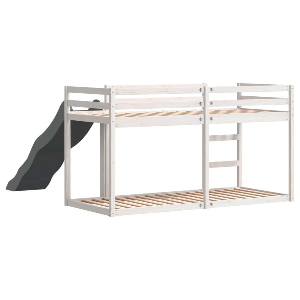 fehér tömör fenyő emeletes ágy csúszdával és létrával 90x200 cm