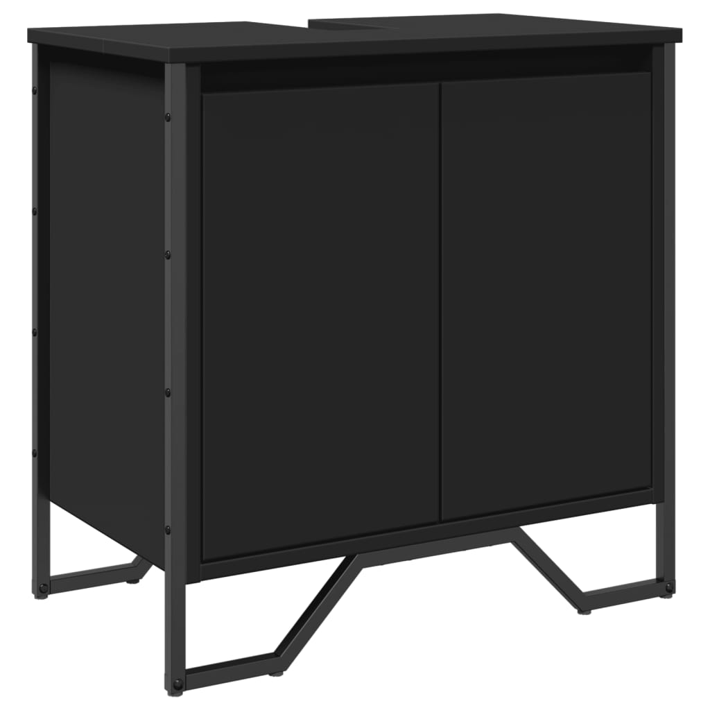 fekete szerelt fa fürdőszobai mosdószekrény 60 x 35 x 60 cm