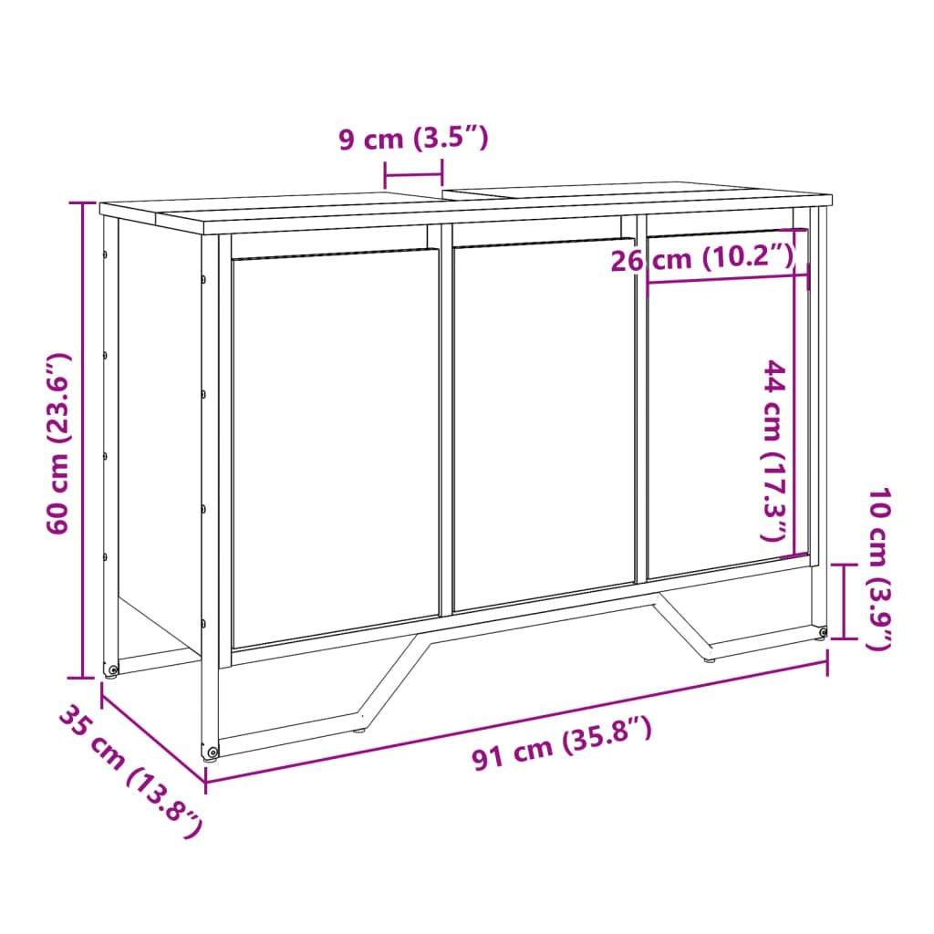 fekete szerelt fa fürdőszobai mosdószekrény 91 x 35 x 60 cm