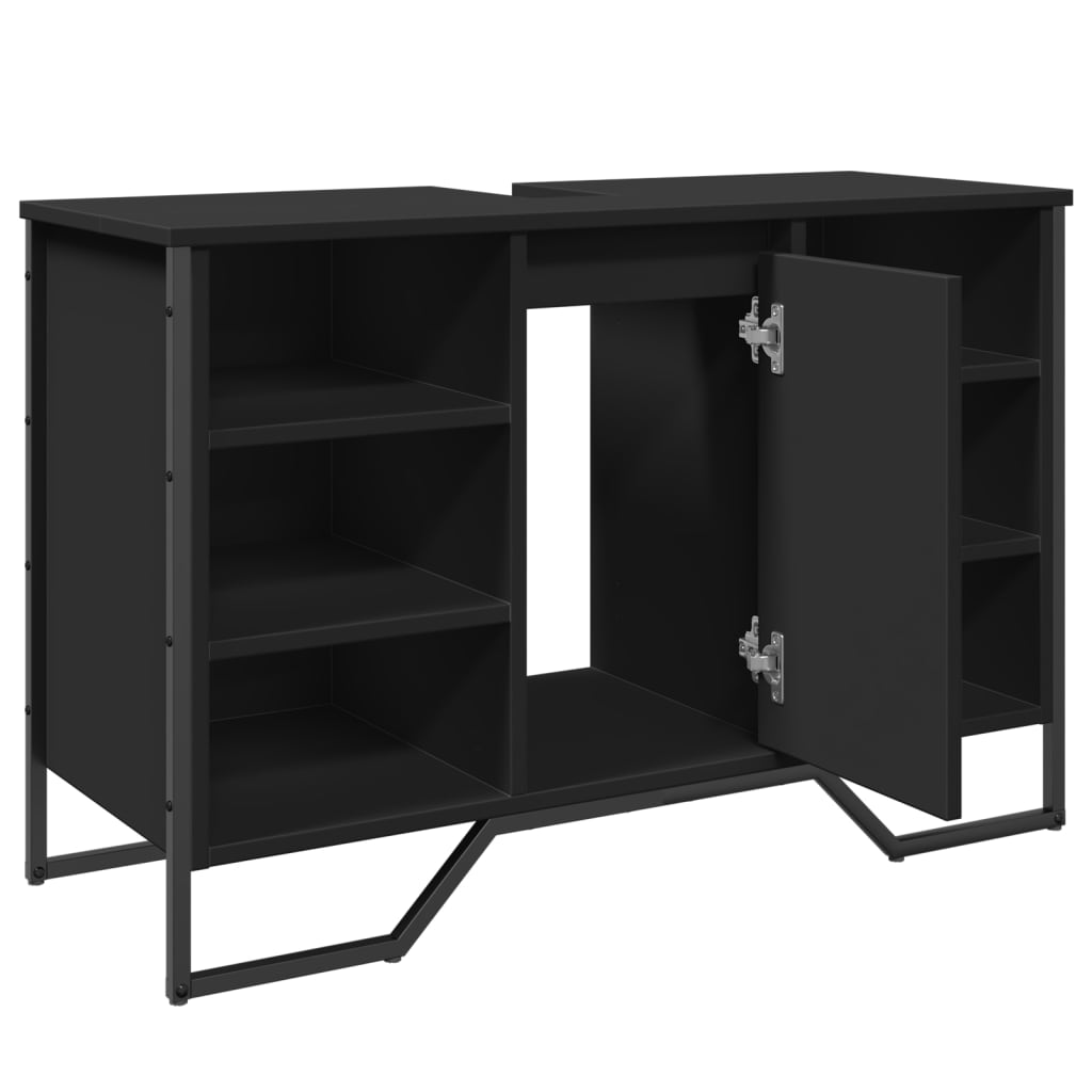 fekete szerelt fa fürdőszobai mosdószekrény 91 x 35 x 60 cm