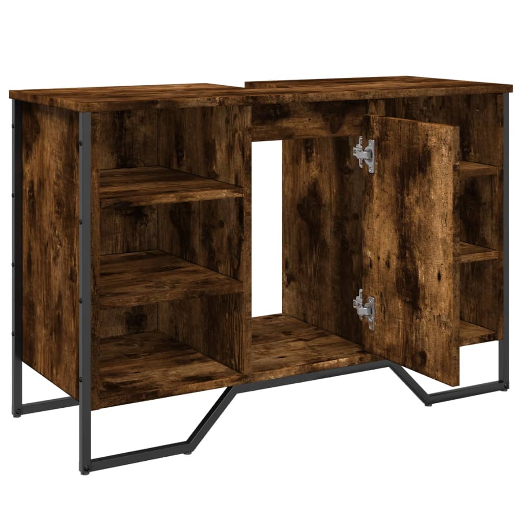 füstös tölgy szerelt fa fürdőszobai mosdószekrény 91x35x60 cm