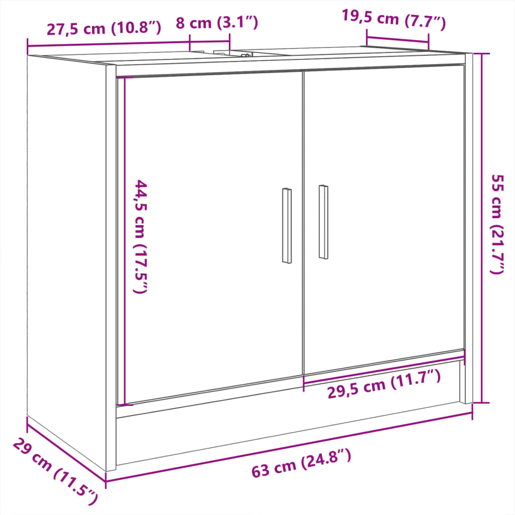 betonszürke szerelt fa mosdószekrény 63 x 29 x 55 cm