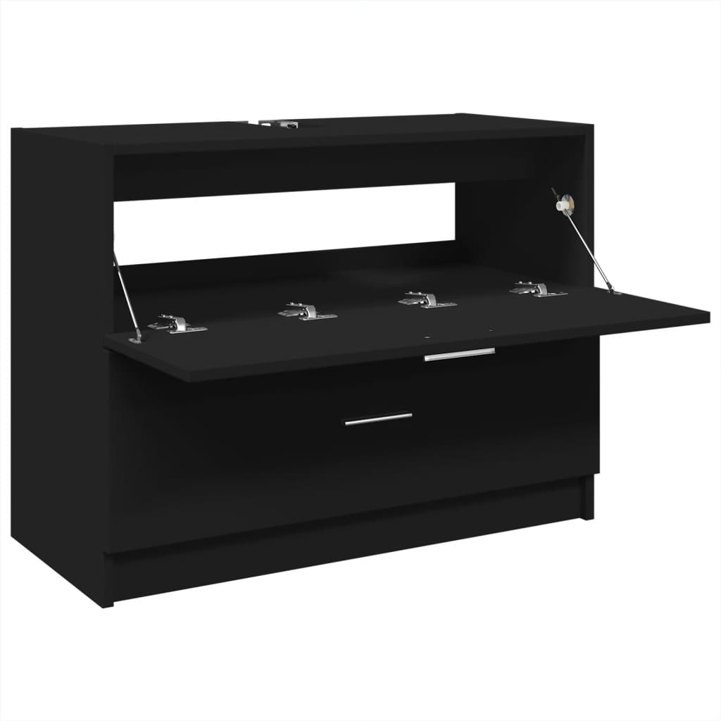fekete szerelt fa mosdószekrény 78 x 37 x 59 cm