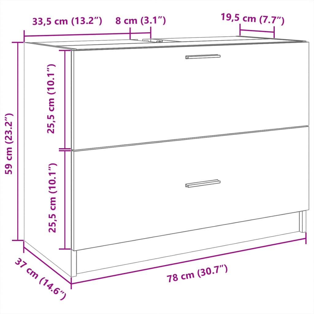 fekete szerelt fa mosdószekrény 78 x 37 x 59 cm